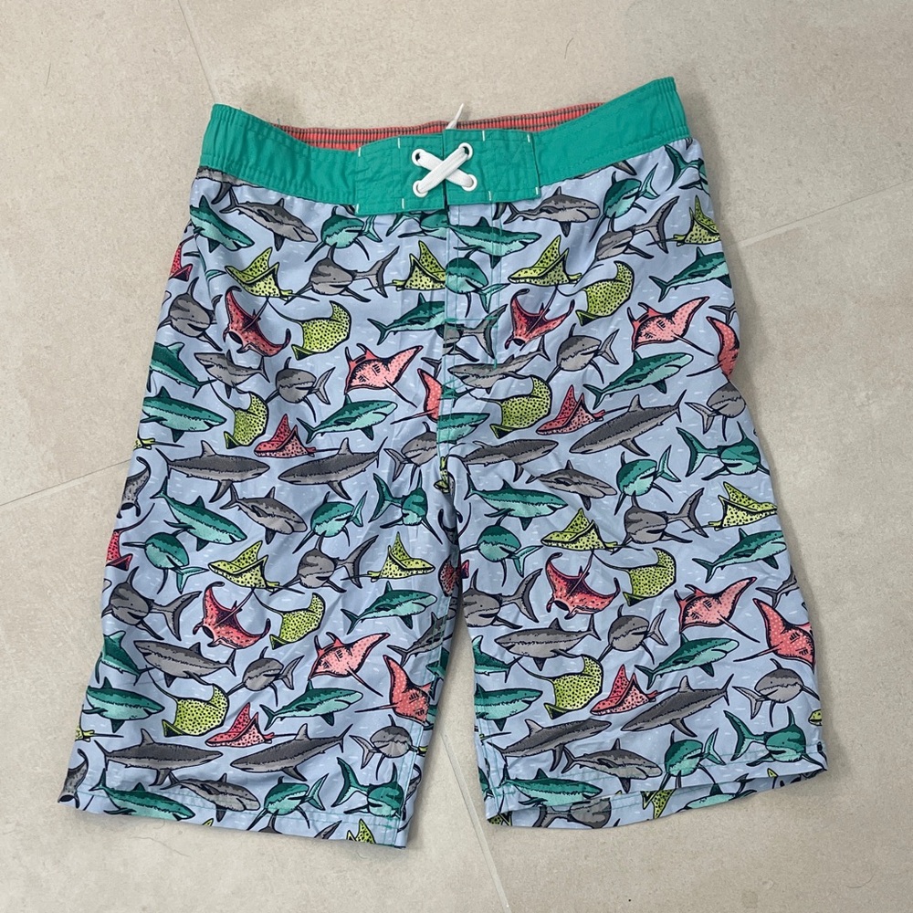 Cat & Jack Kids Swim Trunks with Shark Print - Green, Red, Gray